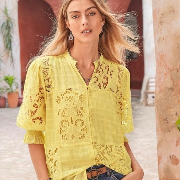 Sundance Tops - NWT Sundance Yellow Lace Blouse Garbo